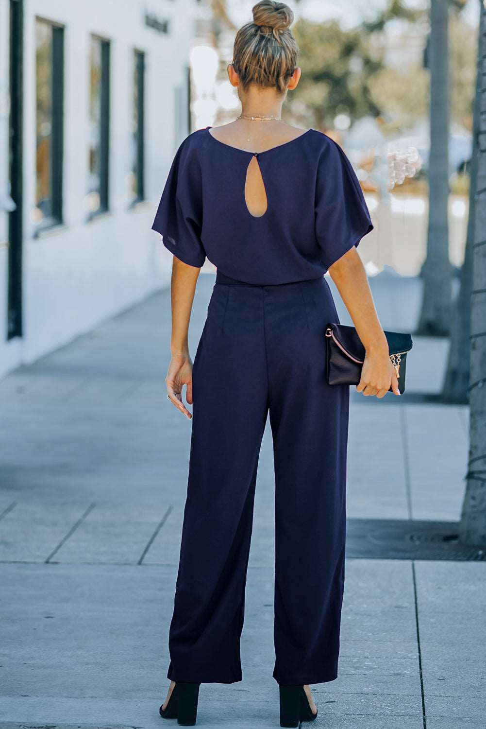 Blue Oh So Glam Belted Wide Leg Jumpsuit - NOVA VOGUE