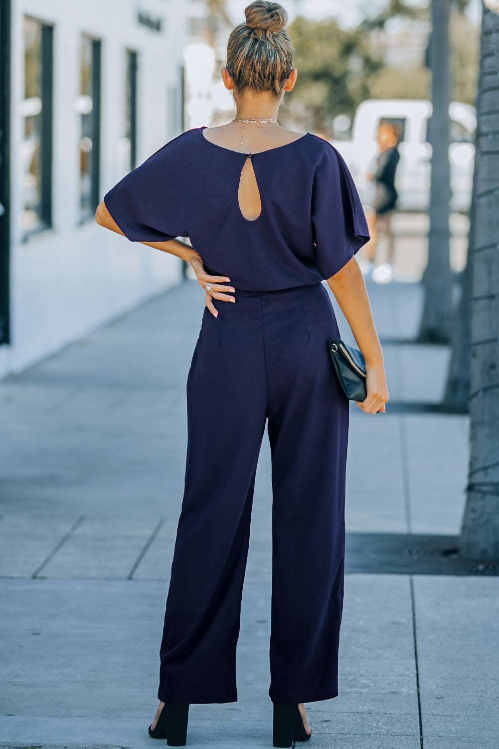 Blue Oh So Glam Belted Wide Leg Jumpsuit - NOVA VOGUE