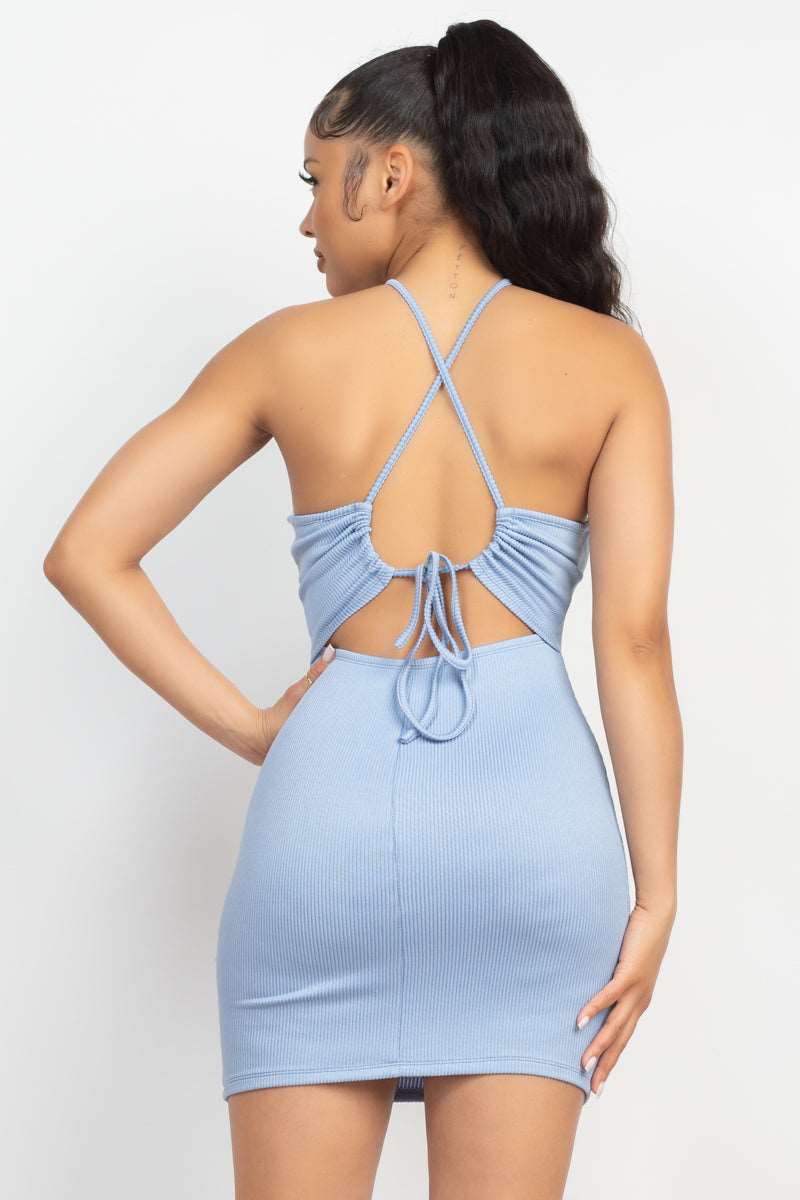 Halter Neck Ribbed Seamless Cut-out Dress - NOVA VOGUE