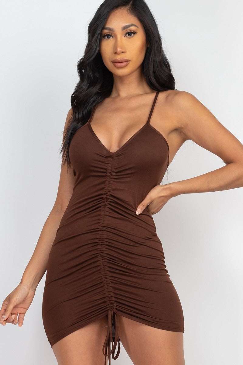 Adjustable Ruched Front Detail Mini Dress - NOVA VOGUE