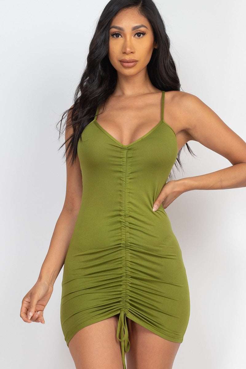 Adjustable Ruched Front Detail Mini Dress - NOVA VOGUE