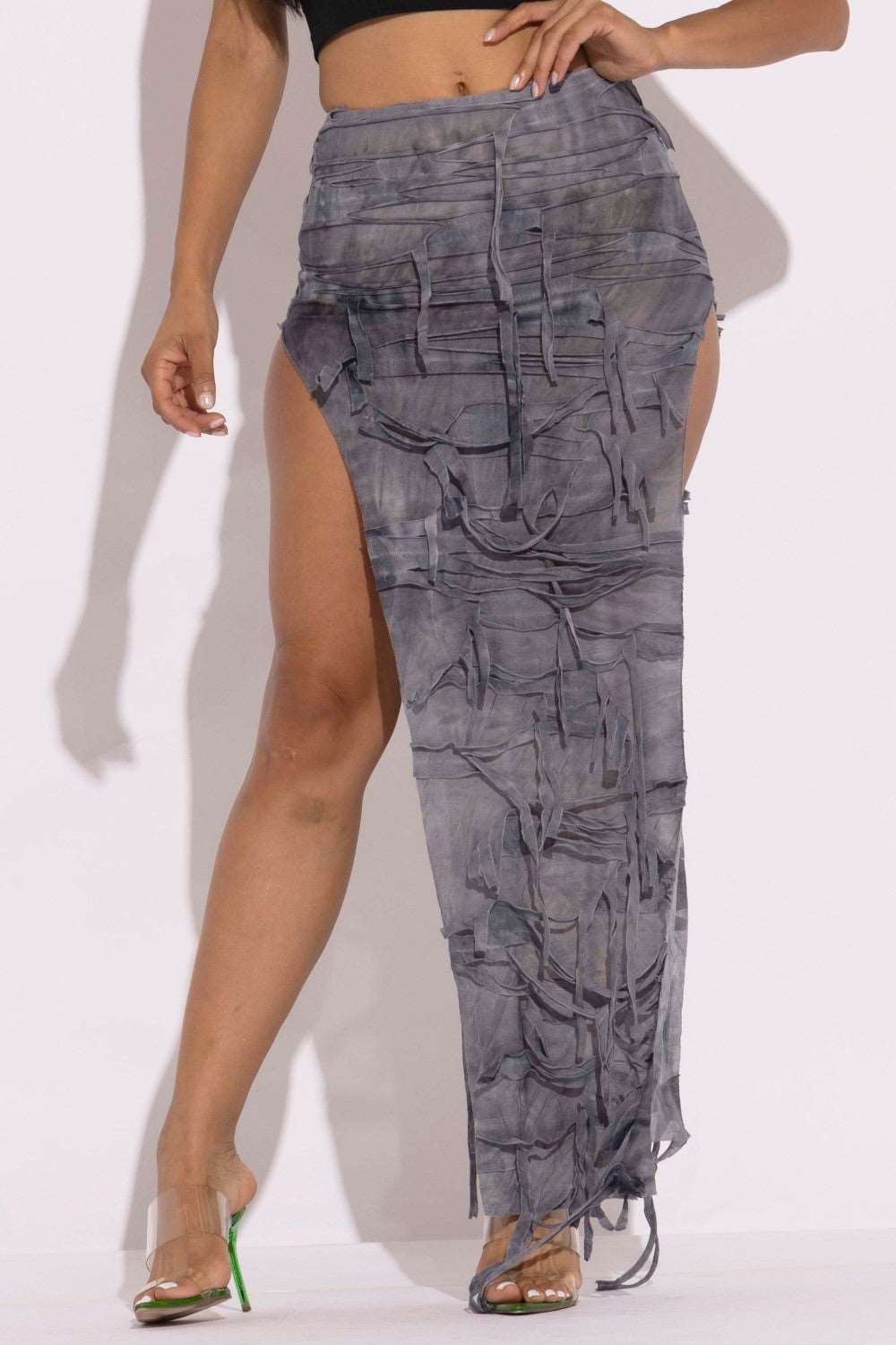 Distressed Thigh Slit Maxi Skirt - NOVA VOGUE