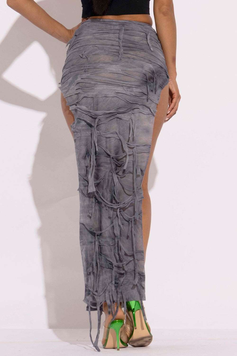 Distressed Thigh Slit Maxi Skirt - NOVA VOGUE