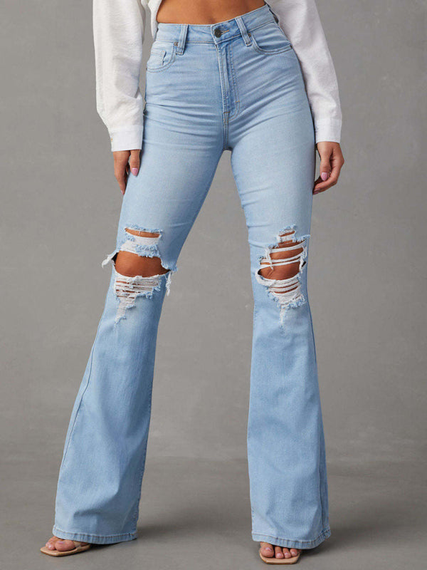 Vintage Washed Ripped High Waist Denim Jeans