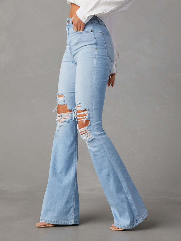 Vintage Washed Ripped High Waist Denim Jeans