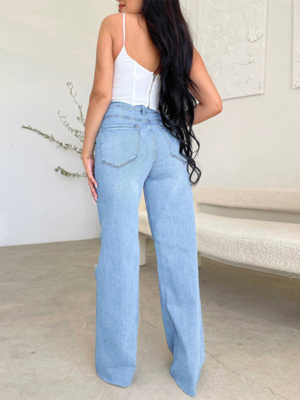 High Rise Distressed Wide Leg Jeans