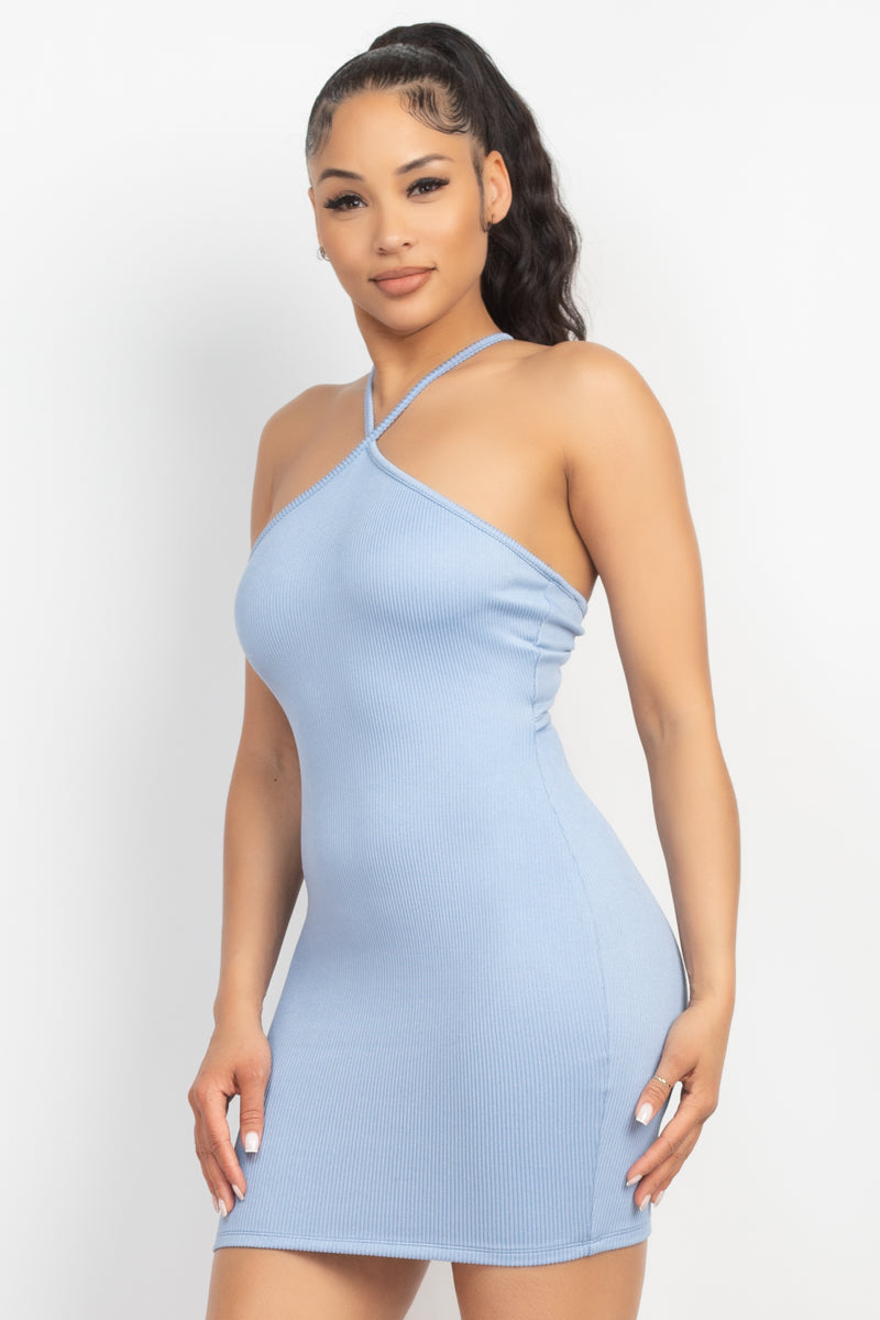 Halter Neck Ribbed Seamless Cut-out Dress - NOVA VOGUE