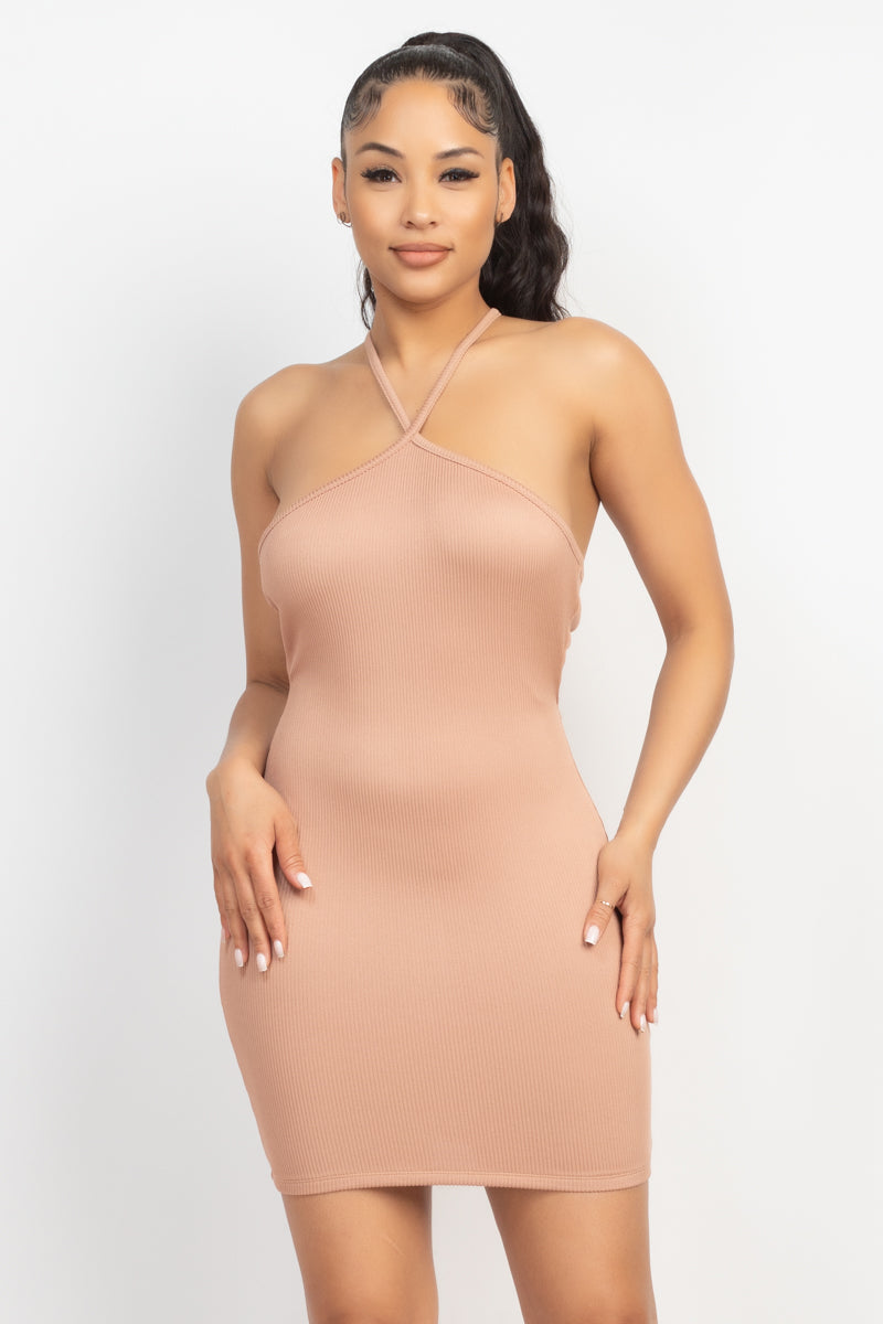 Halter Neck Ribbed Seamless Cut-out Dress - NOVA VOGUE