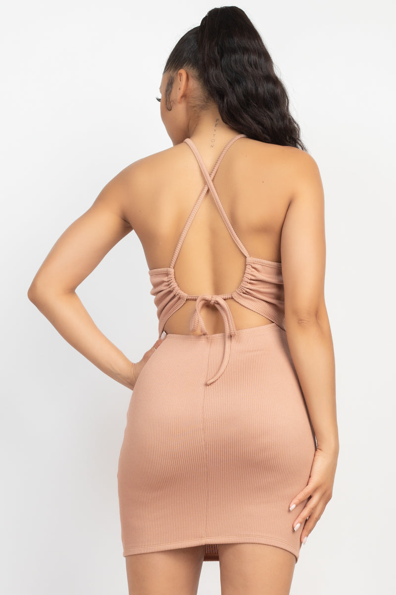 Halter Neck Ribbed Seamless Cut-out Dress - NOVA VOGUE