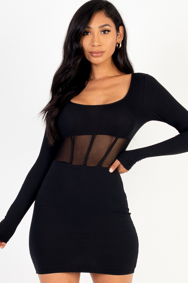 Square neck mesh corset mini dress - NOVA VOGUE