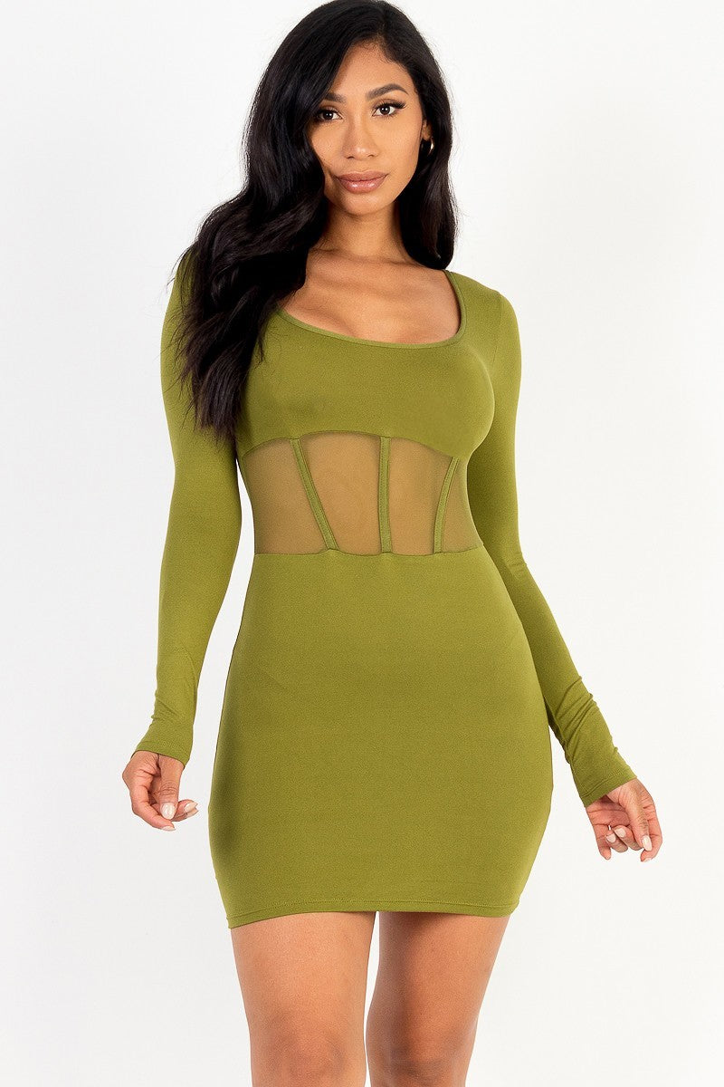 Square neck mesh corset mini dress - NOVA VOGUE