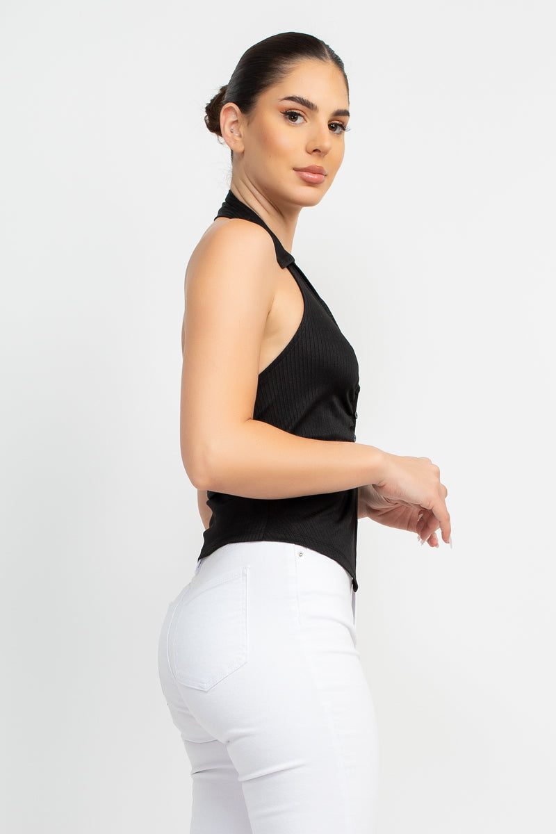 Collared Halter Open Back Top - NOVA VOGUE