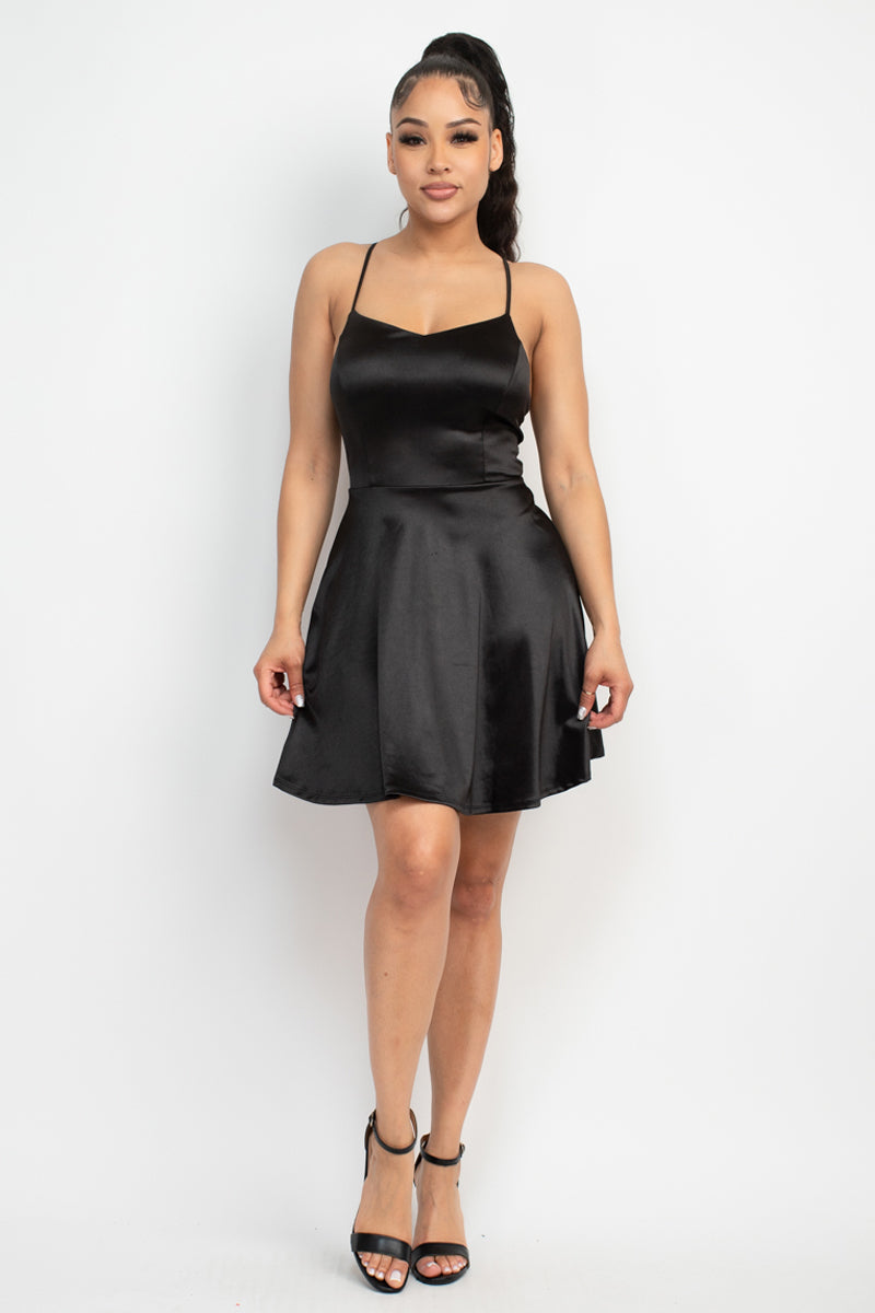 Crisscross A-line Cinched Skater Dress - NOVA VOGUE