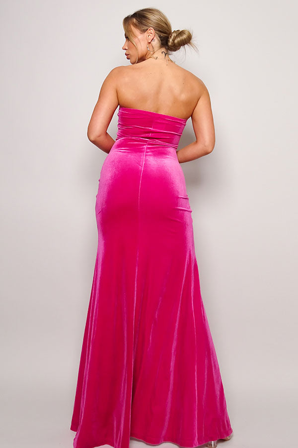 Strapless Sweetheart Maxi Velvet Dress - NOVA VOGUE