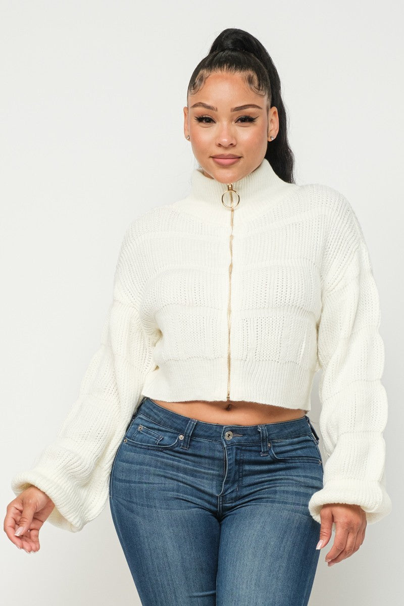 Sweater Top W/ Front Zipper - NOVA VOGUE