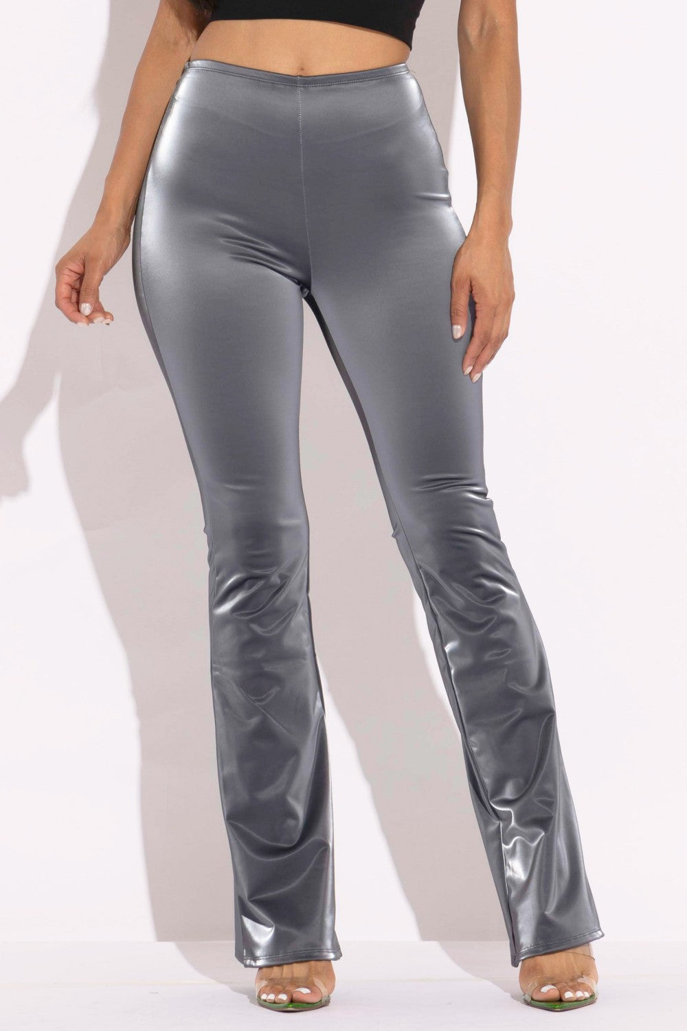 Velvet Pu Flared Pants - NOVA VOGUE