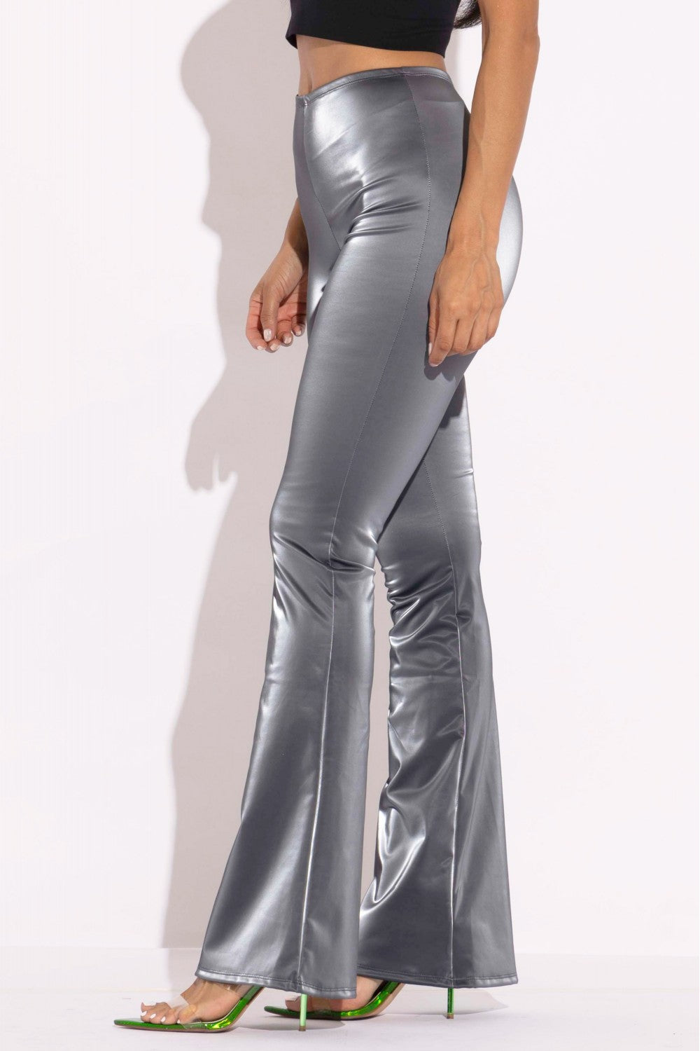 Velvet Pu Flared Pants - NOVA VOGUE