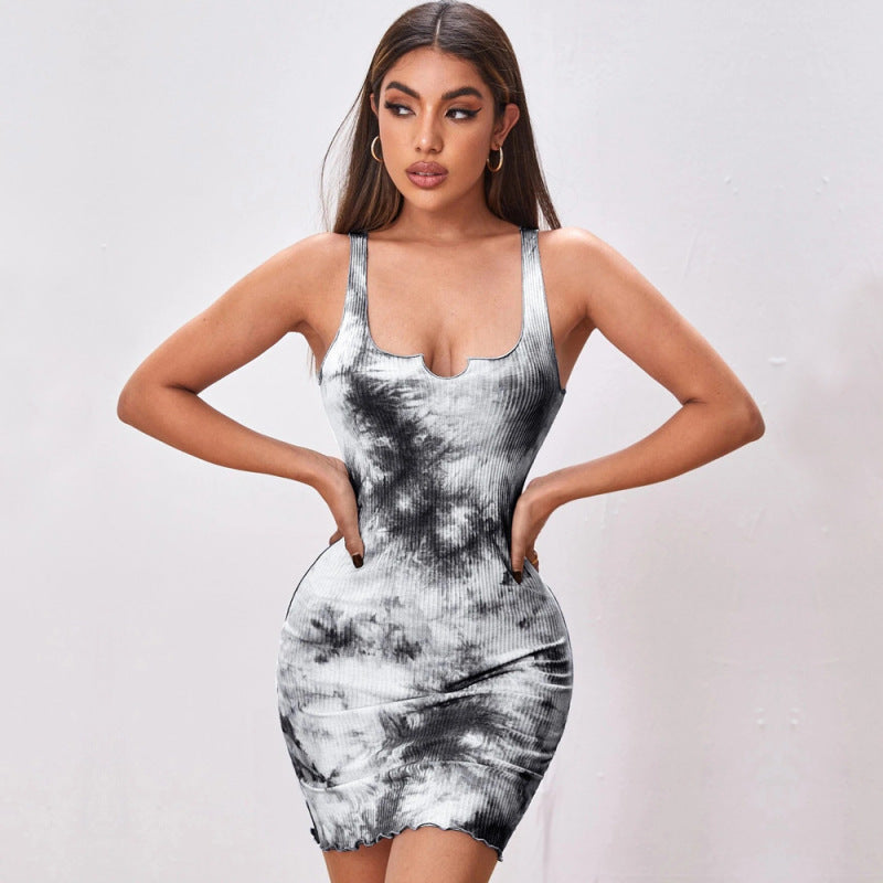 All Over Tie Dye Print Bodycon Dress - NOVA VOGUE